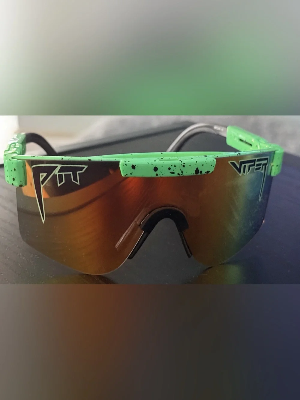 Pit Viper Kids Sunglasses - Speckled Neon Green Frame with Amber Mirror Lens